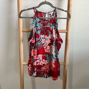 Candies - Red/Teal floral high neck tank top- Size Medium